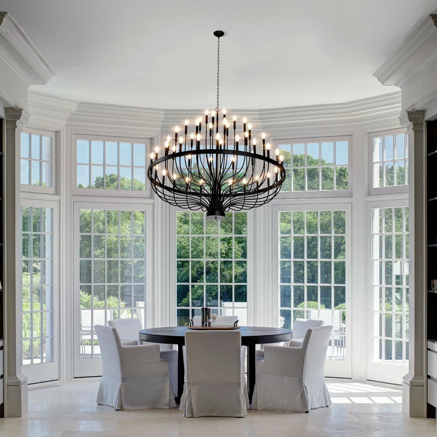 60" 48-Light Extra Large Chandelier, Black Foyer Chandeliers for High Ceilings, Modern Farmhouse Light Fixtures for Dining Room Kitchen Island, E12 Vintage Rustic Industrial Candle Chandeliers