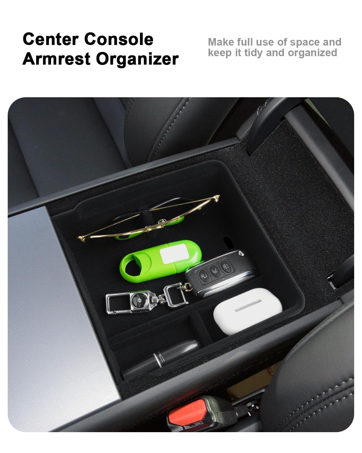 ECOZEN 4PCS Tesla Model Y 2025 2026 Juniper Organizer Consolle Centrale organizer per sotto la console centrale Vano portaoggetti nascosto Vassoio portaoggetti per bracciolo(floccato) ModelY Accessori