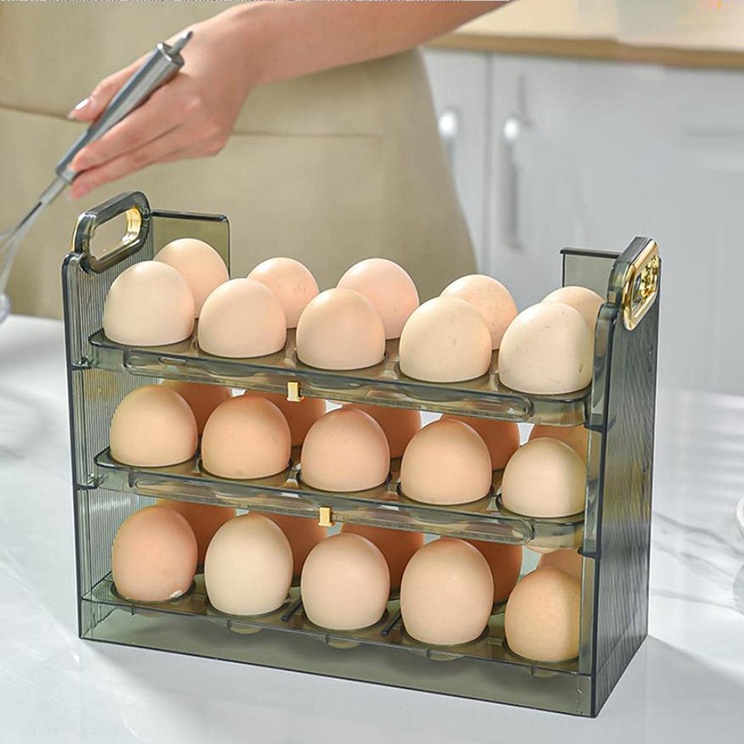 Juflix Egg Storage Box, Three-Layer Egg Tray Holder Storage Drawer Container for Refrigerator, Anti-Squeeze and Collision Egg Box Storage Rack Stackable || Pack of 1