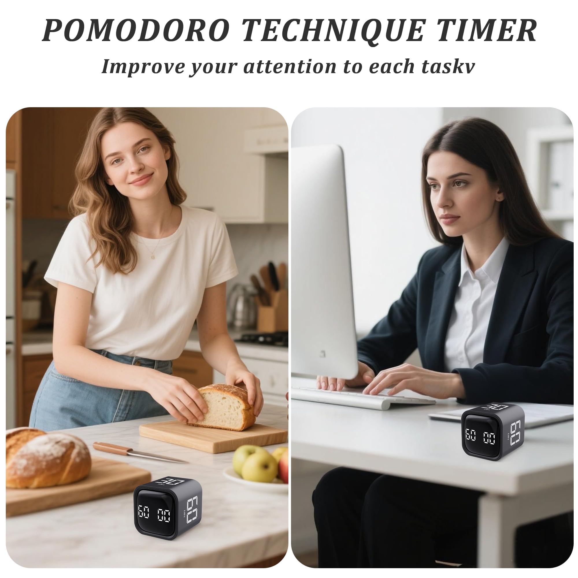 Productivity Timer Flip Gravity Sensor Cube Timer With Countdown & Countup & Stopwatch- Pomodoro Timer Cube,Adjustable Volume & Vibration Alert,Preset 5/10/30/60 Min - Image 3