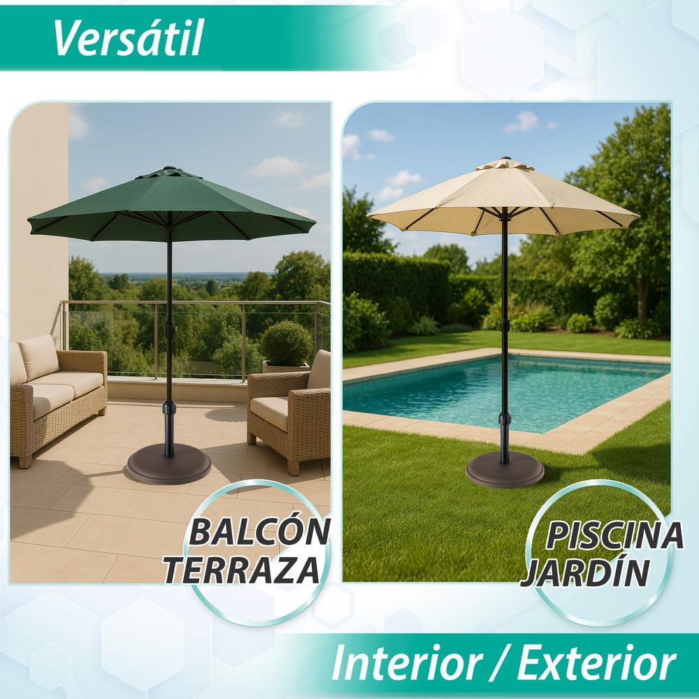 LOLAhome Base de Parasol Marrón de 16 kg de Cemento | De Ø 45x5cm con Tubo de Acero | para parasoles de Tubo Ø 30 a 38 mm | Pintura Resina epoxi Anticorrosión | para Exterior, jardín, terraza