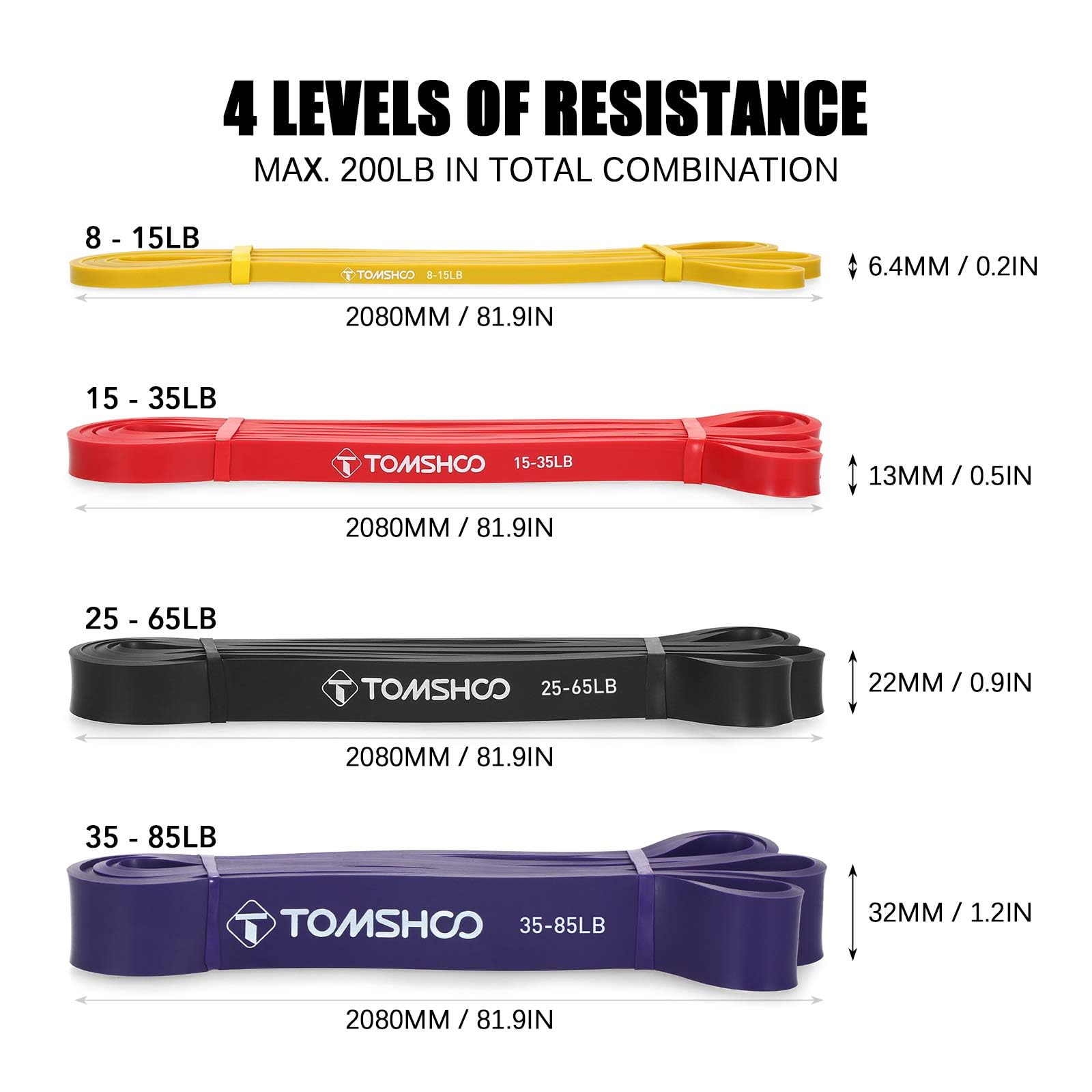 TOMSHOO Bande di Resistenza, Bande Elastiche Fitness Set in Lattice Naturale, Resistance Band Allenamento Della forza Fitness Stretching per Uomini e Donne