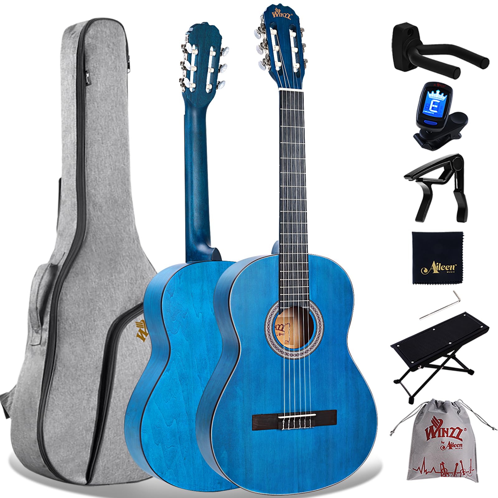 Chitarra Classica Winzz Per Principianti - 4/4 Con Corde In Nylon, Kit Completo Con Accessori!