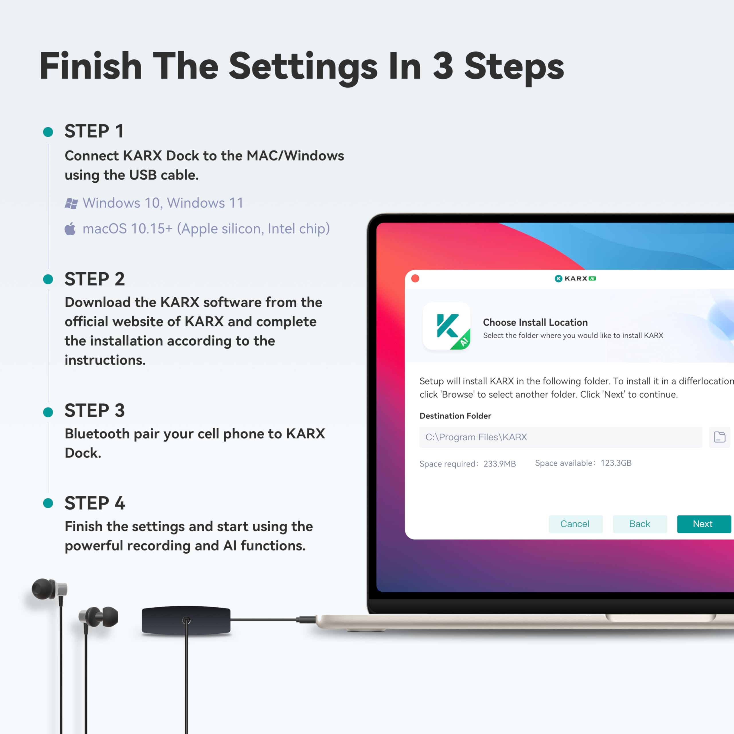 AI Voice Recorder, KARX USB Audio Recording Device with Bluetooth, Software Control, AI Summarize & Transcriber Voice Recorder for Phone Call, Online Meeting/Lectures/Conversation, Skype, Zoom