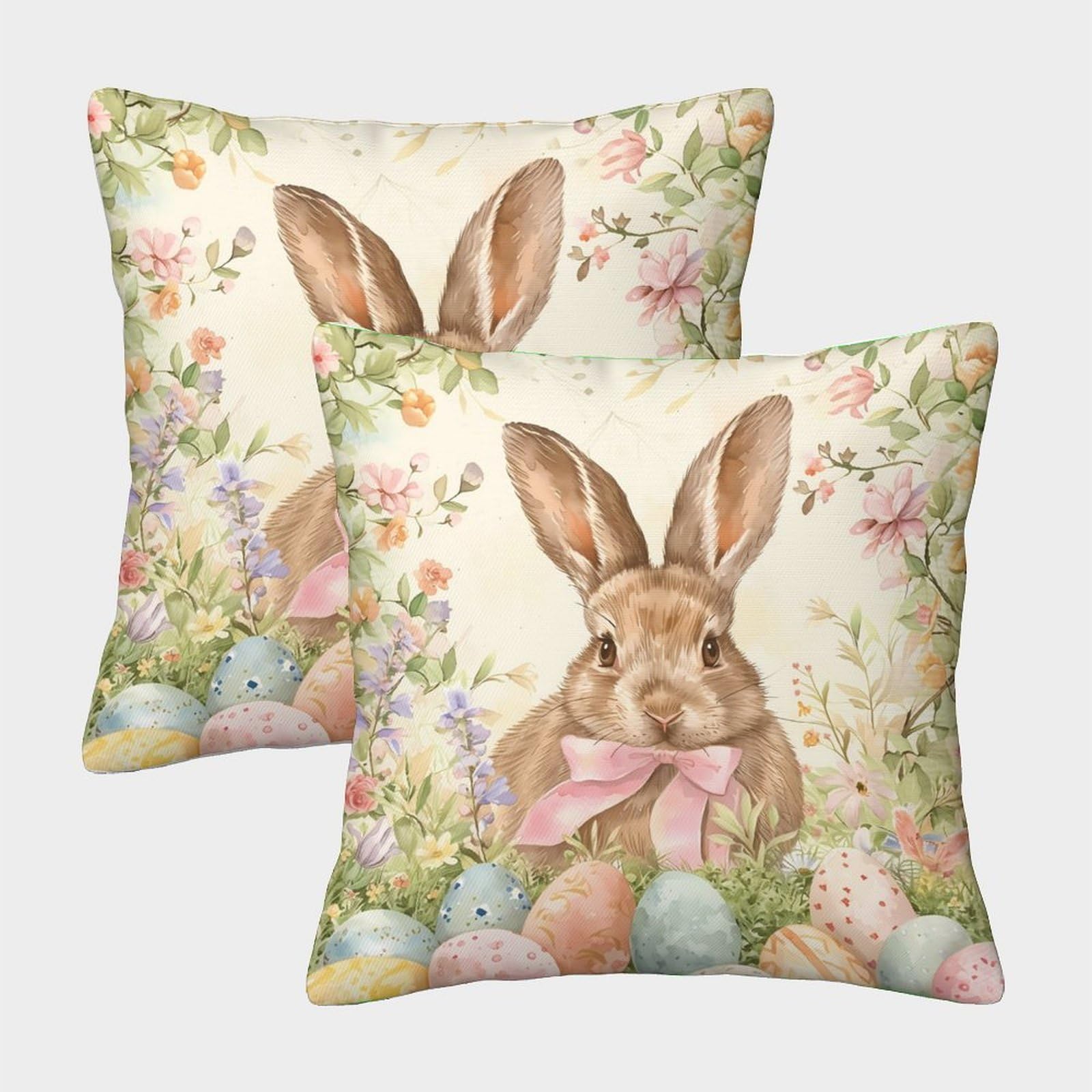 QFVANSIYO Spring Floral Bunny 3D Printed Microfiber Pillowcase, Bedroom Decor Rabbit Pillow Cover, Soft Breathable for Adults Teens 40x40cm