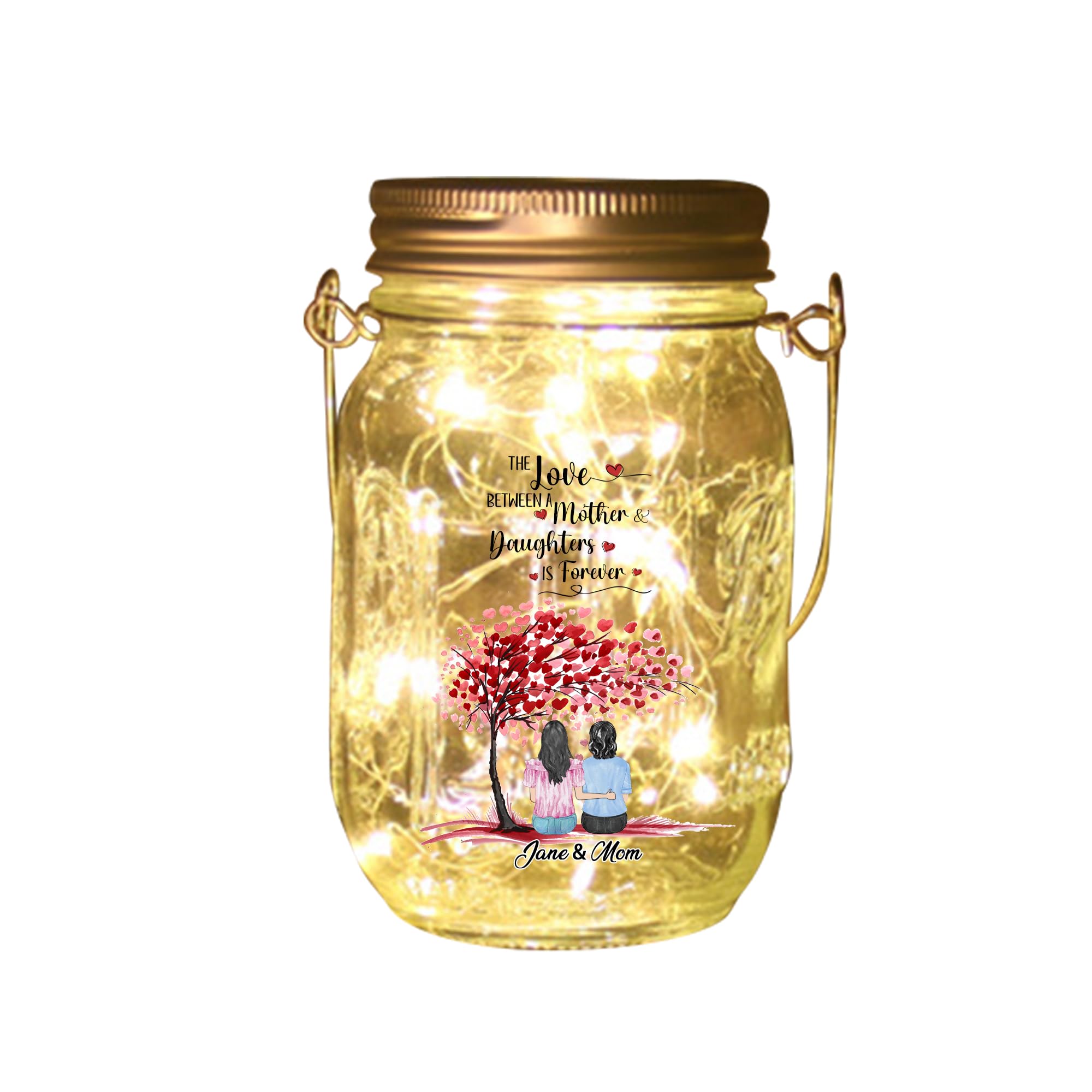 Noonative Style 4 The Love Between A Mother & Daughters Is Forever Mason Jar Light,Personalized Mason Jar Night Light With Portrait & Name,Custom Home Decoration Lights,Mothers Day Birthday Gift For Mom