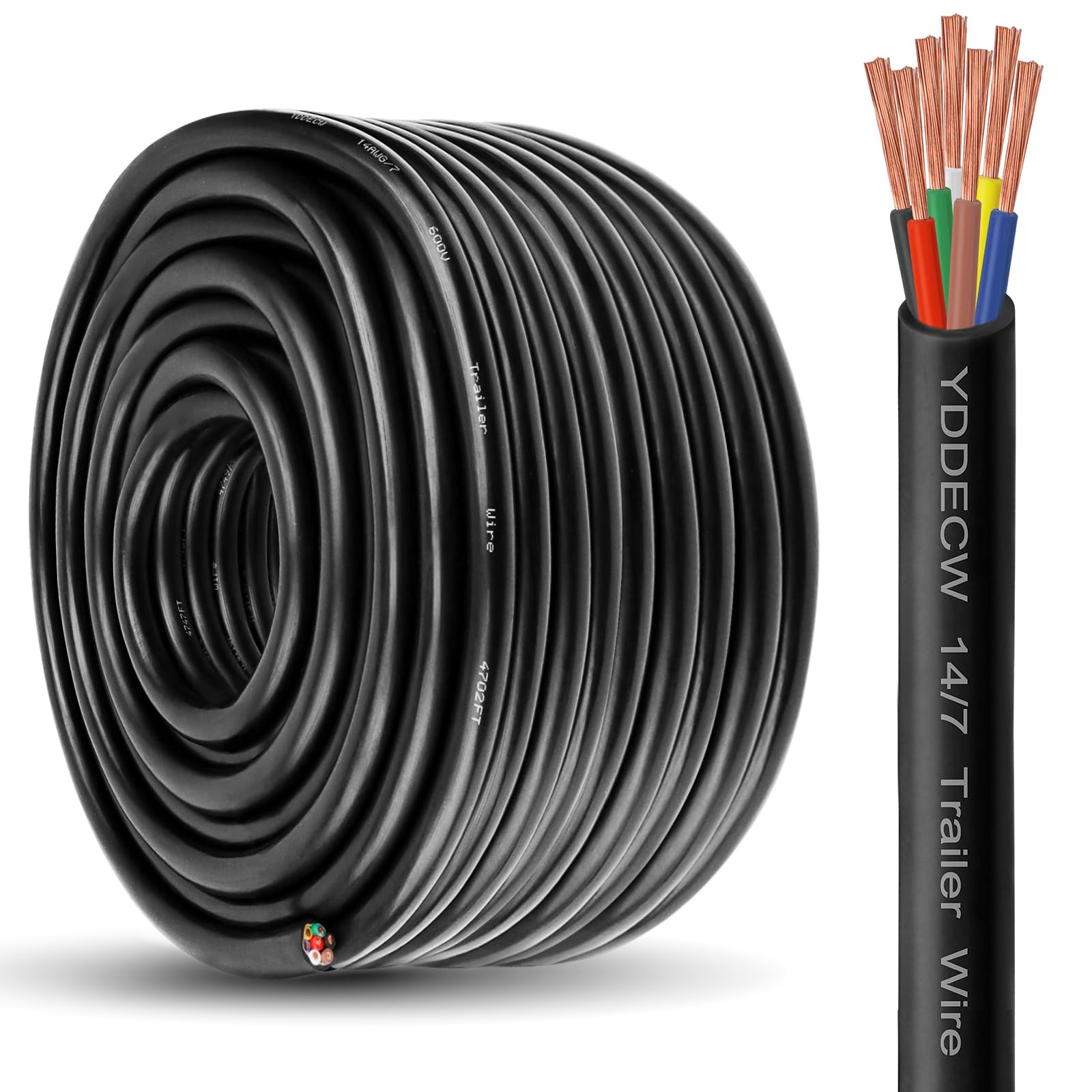 7 Way Trailer Wire - 14/7 Heavy Duty 100FT 100% Pure Copper 7 Wire Trailer Cable 14 Gauge 7 Conductor Wiring Extension Cable Insulated Cable for Rv