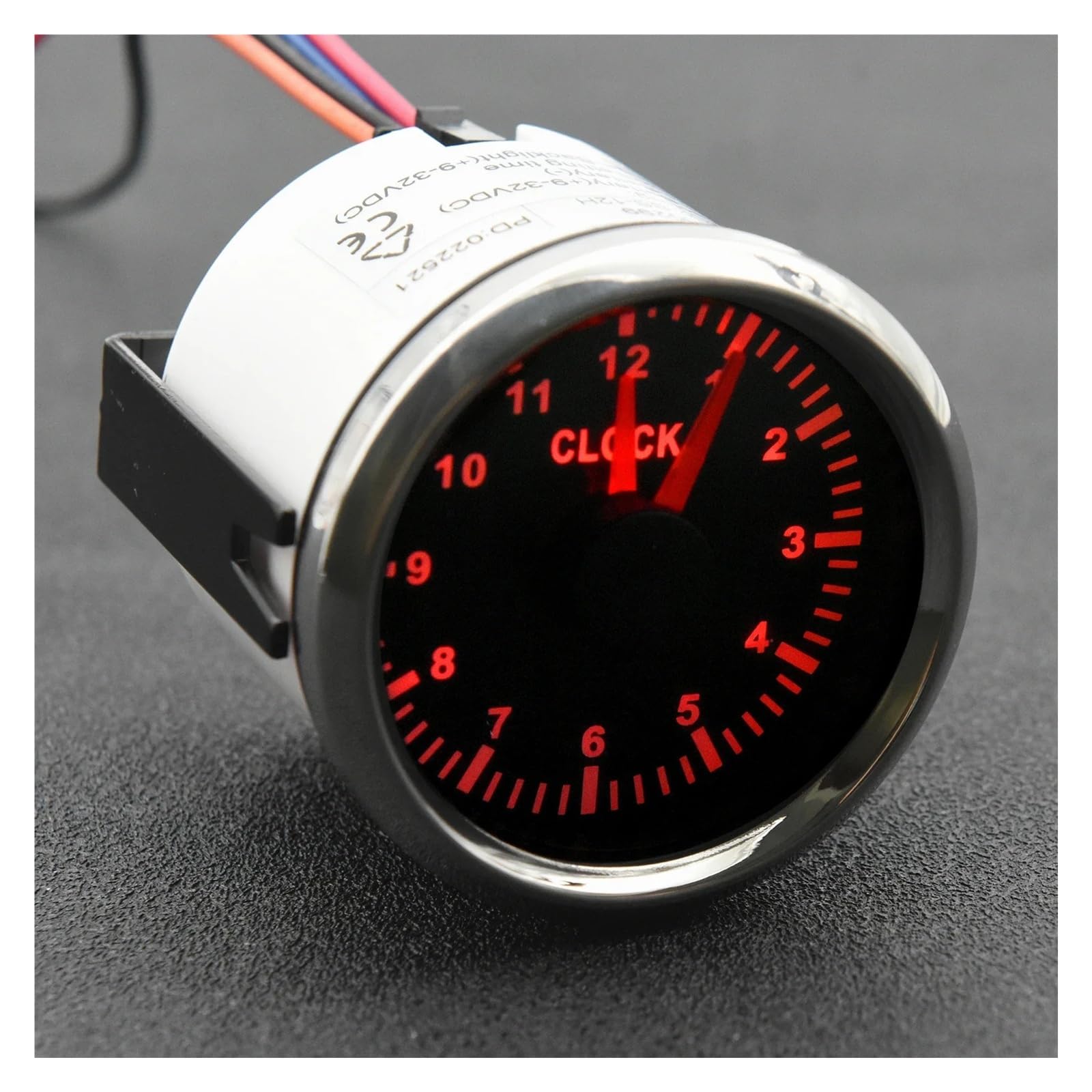 Indicador de reloj de 52mm con luz trasera roja, instrumento de contador de horas de 0-12 horas, contadores de horas for coche, barco, yate, espectáculo de 9-32V Lectura clara(Black)