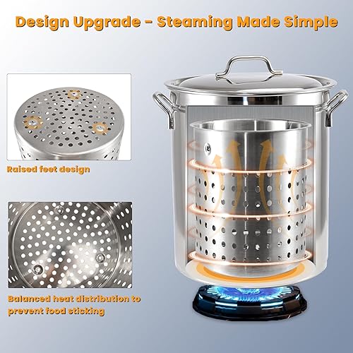 Miniatura 2 de Mokapit Olla de acero inoxidable de 62 cuartos con colador, olla de caldera de mariscos con cesta, olla de cocina al aire libre, perfecta para