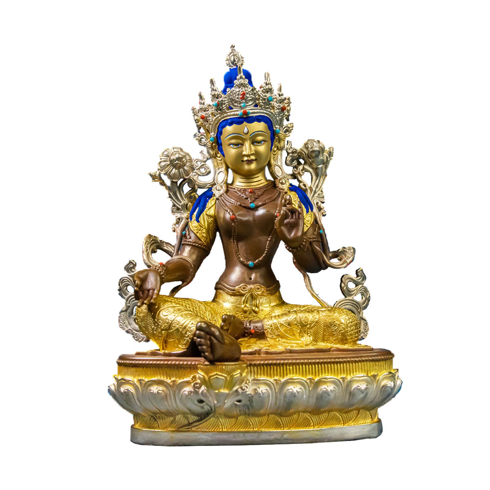 ZHYXbuddha Tibet Buddhism Old Bronze Green Tara Guanyin Bodhisattva Statue Sitting Buddha Enshrine The Buddha