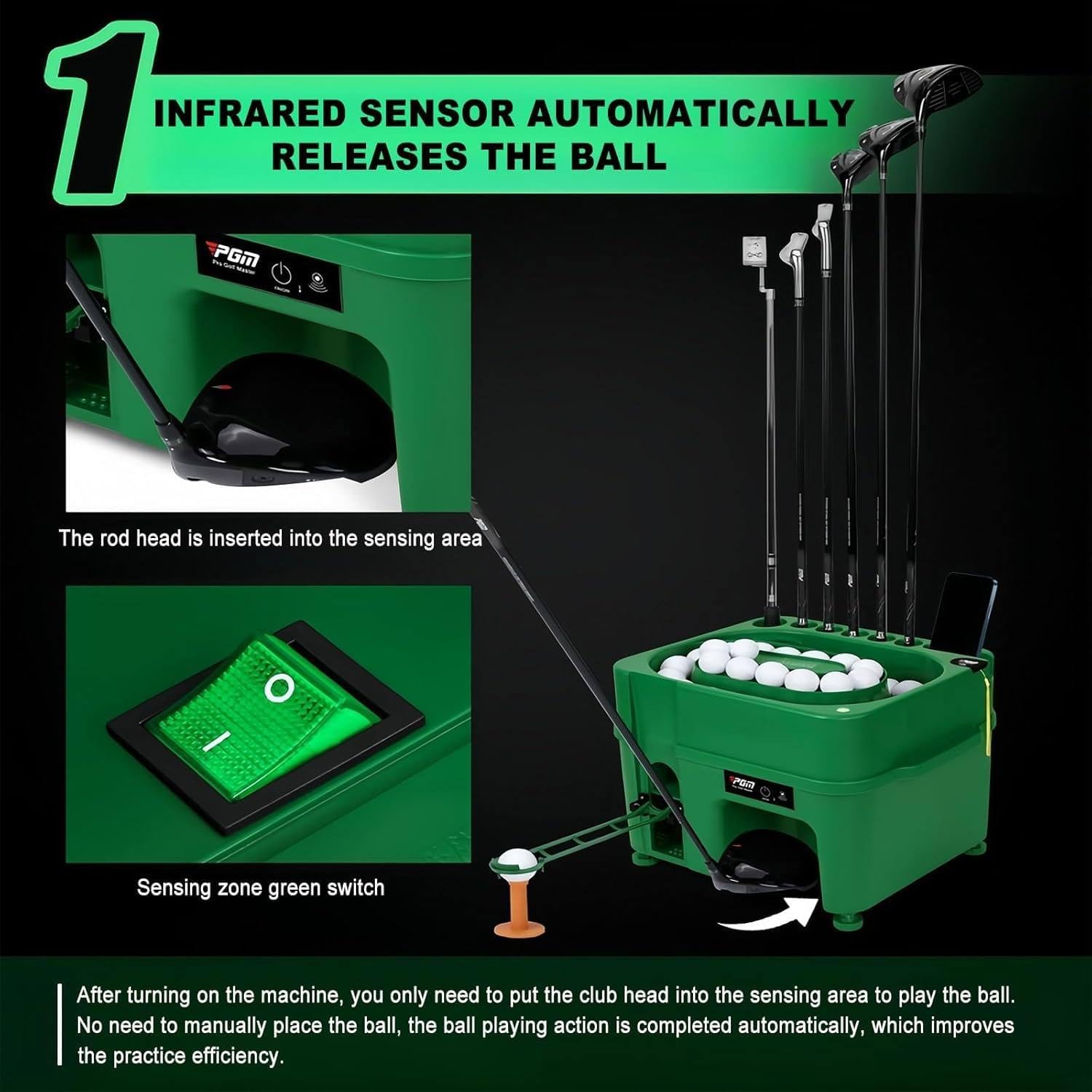 Automatic Golf Ball Pitching Machine with 6 Holes, Electric Golf Ball Dispenser Holds 40 Balls, Ideal for Training and Practice