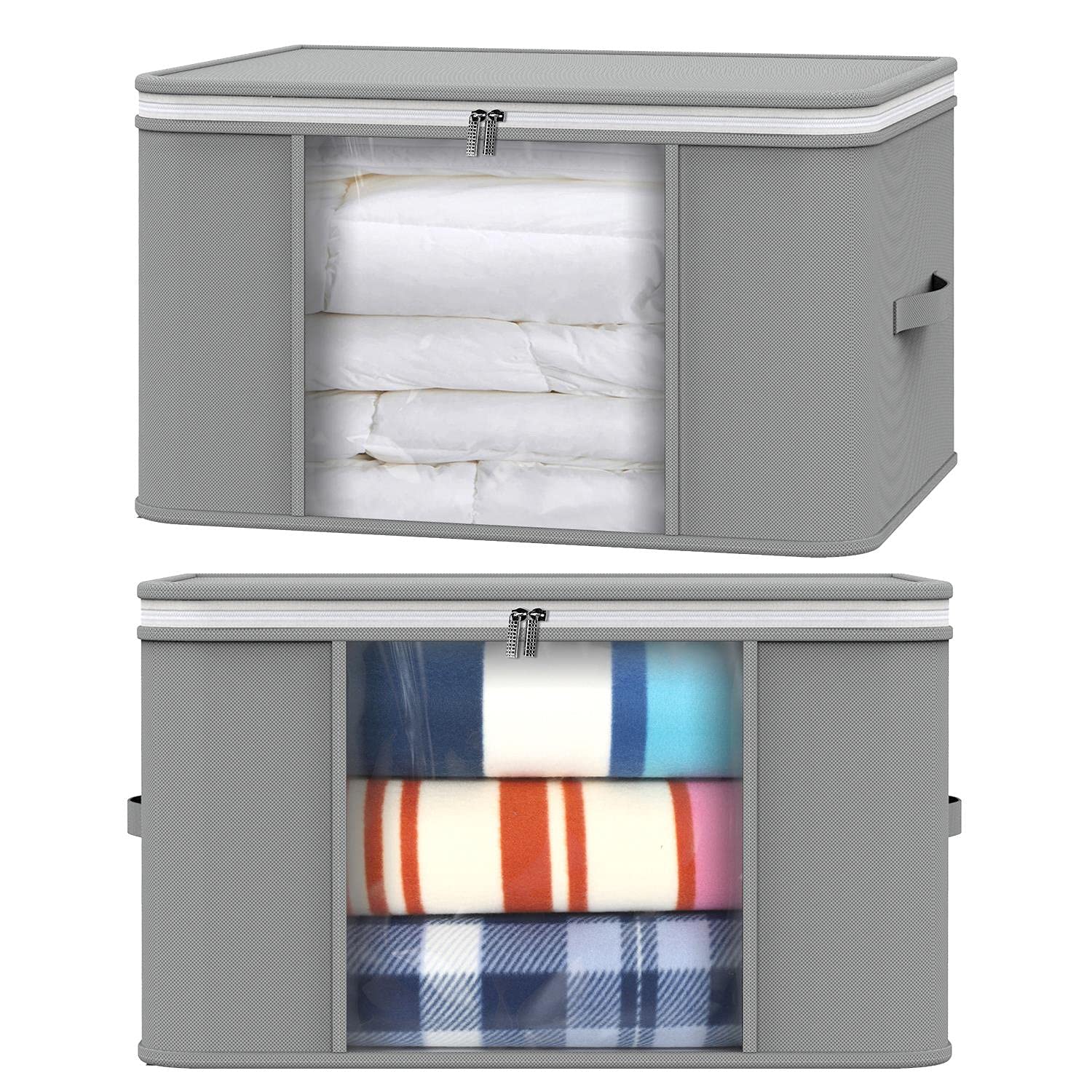 Vinsani Grey 2Pcs Clothes Storage Bags Organiser Huge Capacity Wardrobe Duvet Underbed Storage With Double Zipper, Moisture-Proof Big Clear Windows Perfect Space For Clothes, Beddings, Blankets –