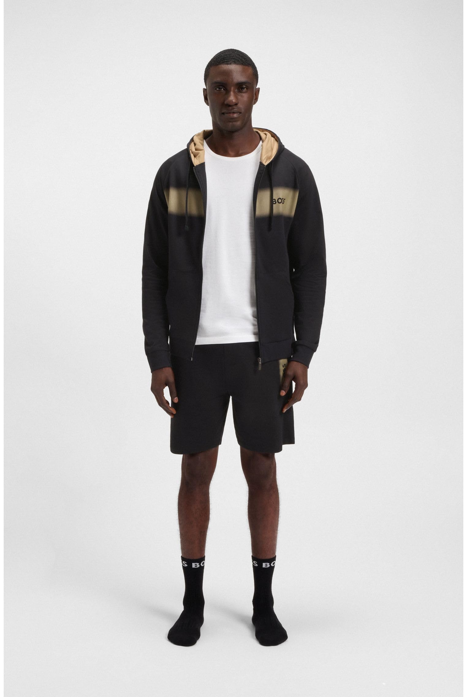 BOSS Herren Authentic Shorts Shorts aus Baumwoll-Terry mit Dégradé-Streifen und Logo