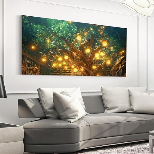 Miniatura 3 de Castle Fairy Magical Mysterious Style Canvas Wall Art,Bookshelf Bookcase Modern Wall Hangings for Living Room Bathroom,Modern Building Trees Canvas