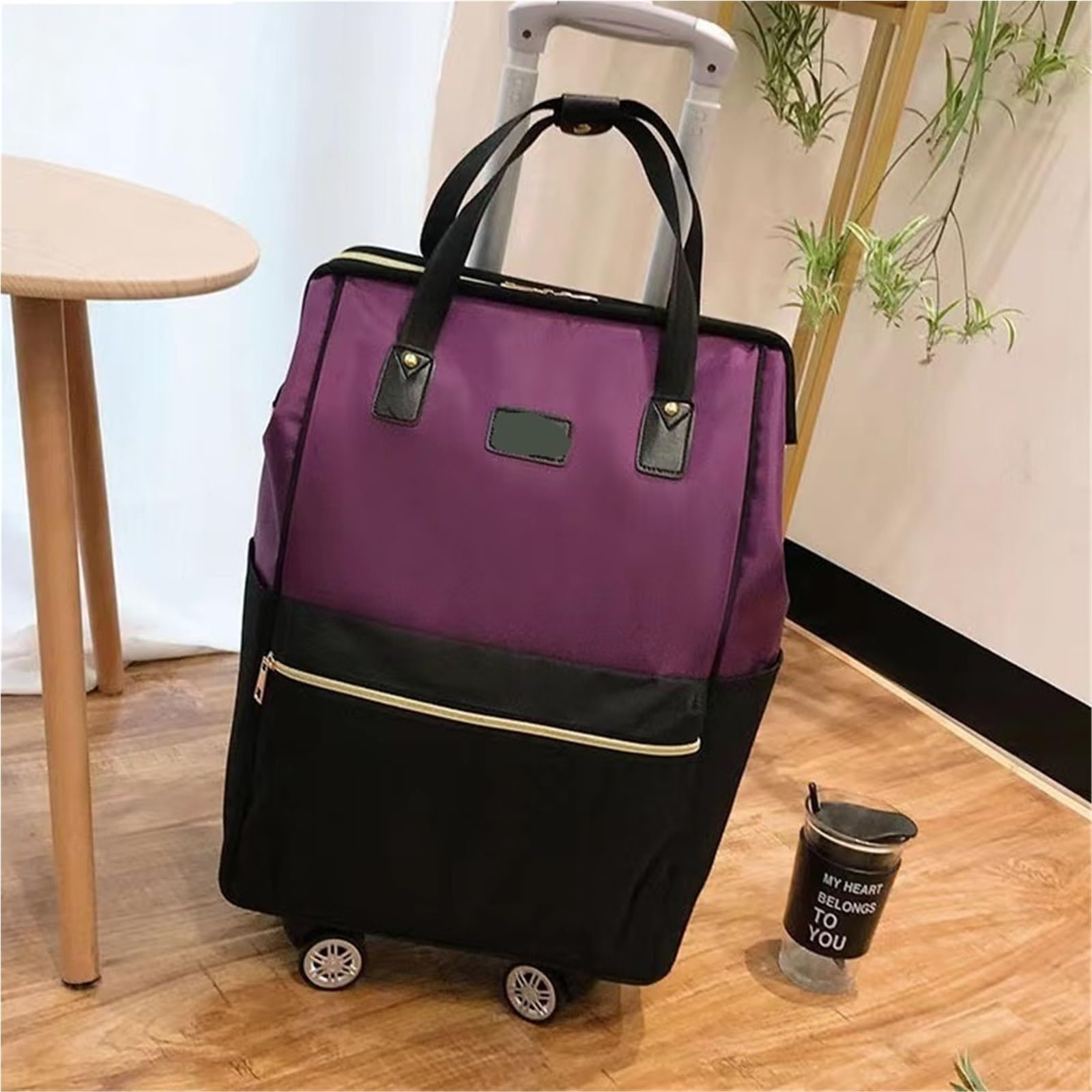 Bolsa De Viaje con Ruedas Bolsa de Viaje de Gran Capacidad for Mujer con 4 Ruedas, Mochila Oxford con Ruedas for Hombre, Bolsas de Viaje con Ruedas, Bolsa de Lona con Ruedas(Purple)