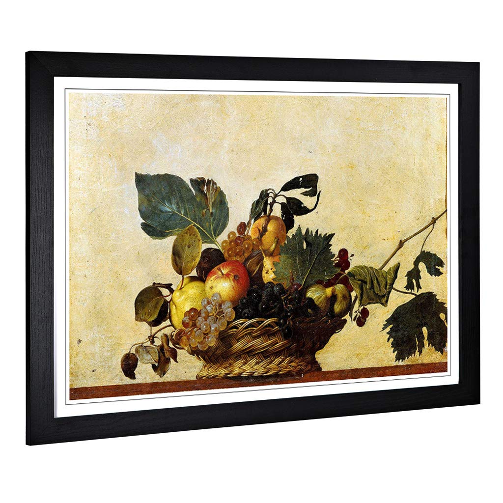 Big Box Art Framed Print of Michelangelo Caravaggio Fruit Basket Design | Wall Art Picture | Home Decor for Kitchen, Living Room, Bedroom, Hallway, Black, A2 / 24.5x18 Inch / 62x45cm
