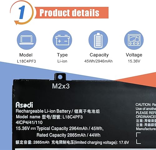 Miniatura 2 de ASODI L18C4PF3 45Wh - Batería de repuesto para laptop Lenovo Ideapad S540-14IWL S540-14API S540-14IML C340-14IWL C340-14API Flex-14IWL Flex-14API