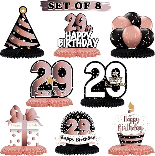 Miniatura 117 de LINGTEER Decoración feliz 50 cumpleaños negro y dorado de papel para mesa - Juego de centros de mesa con estrella de pastel y globo, 8 piezas