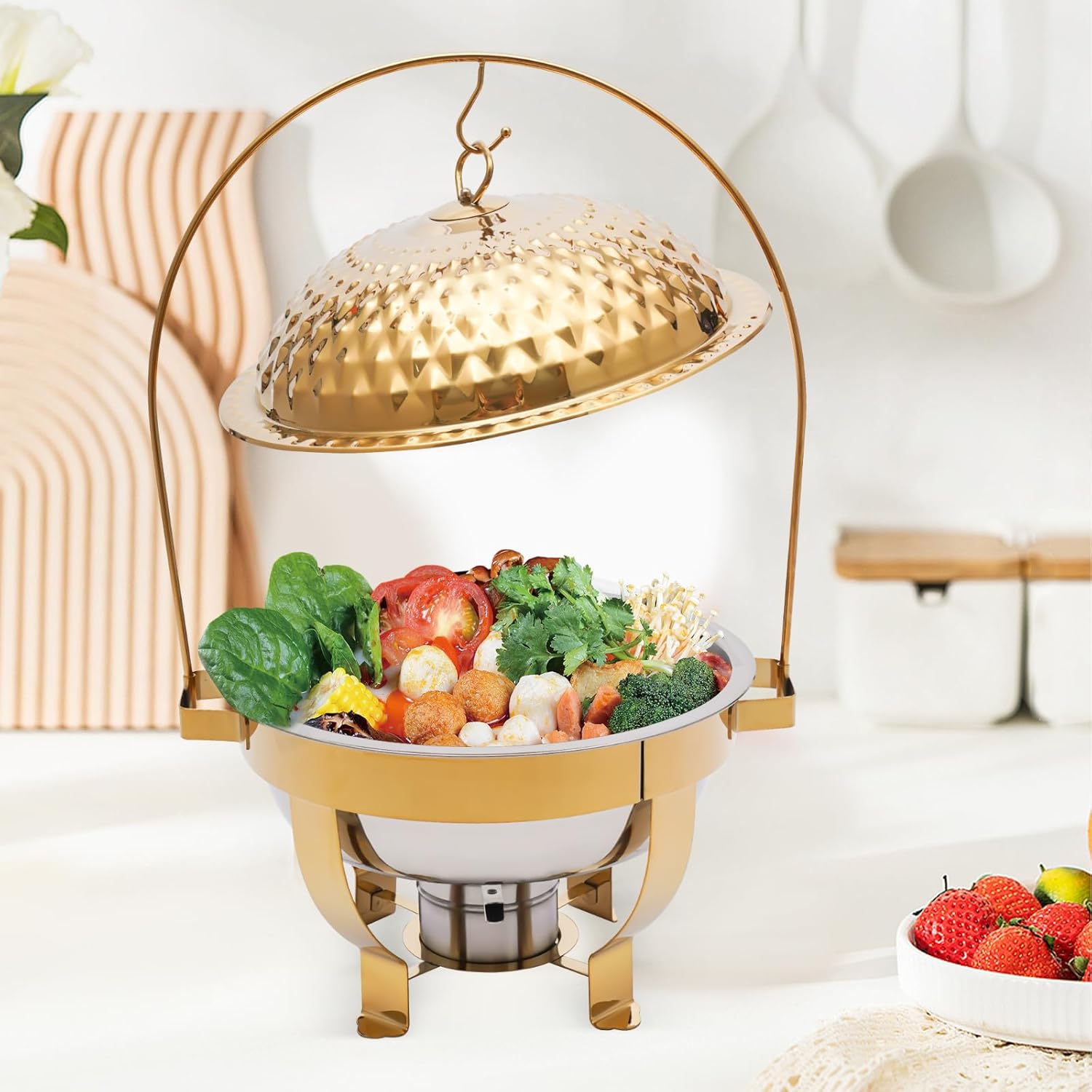 Stainless Steel Buffet Chafing Dish Set, 4.76QT Food Warmer with Hanging Lid for Parties, Gatherings, Catering, and Events - Elegant & Durable Serving Solution