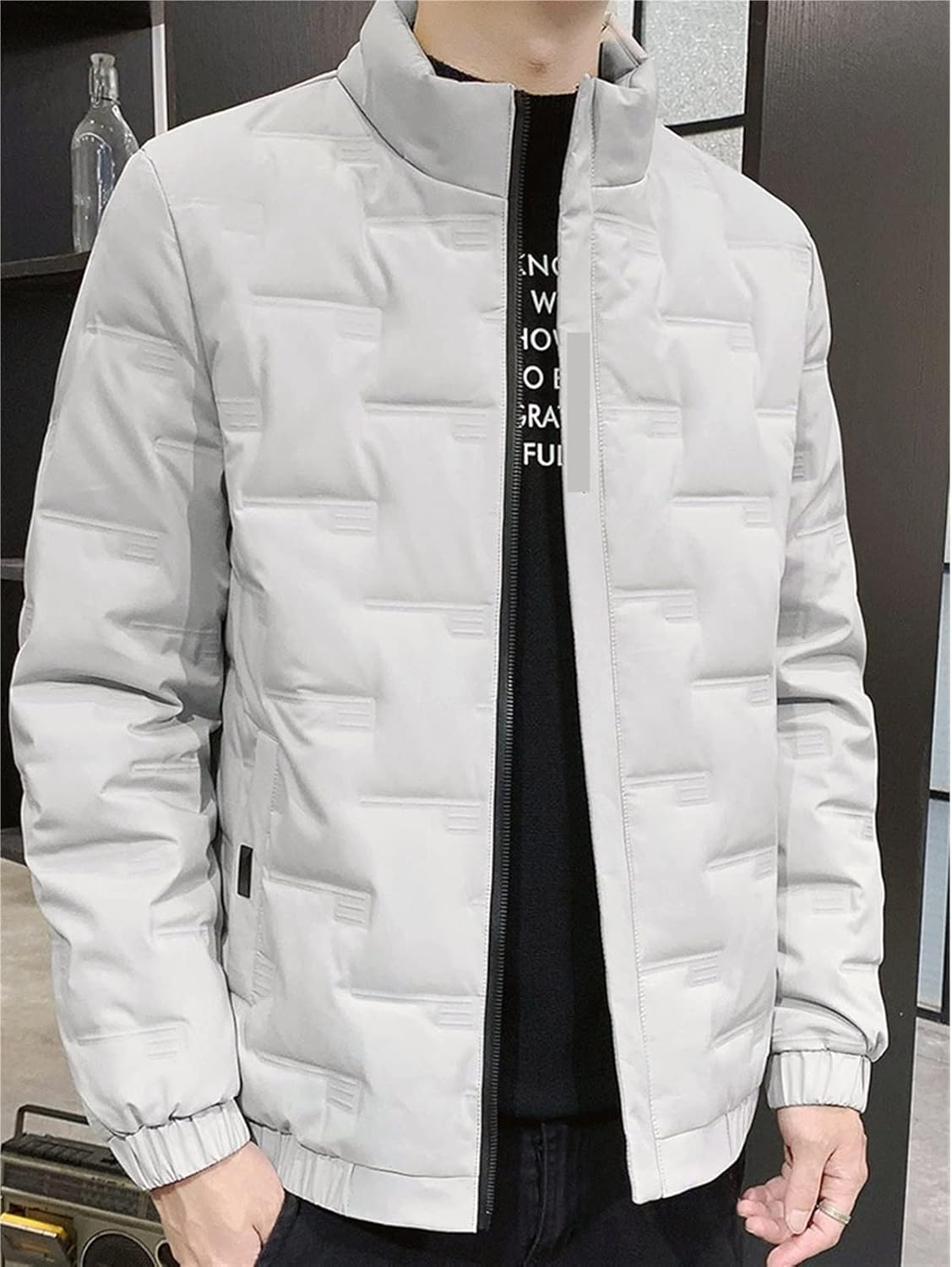 PRIMUN Stand Collar Winter Warm Down Jacket Embroidery White Down