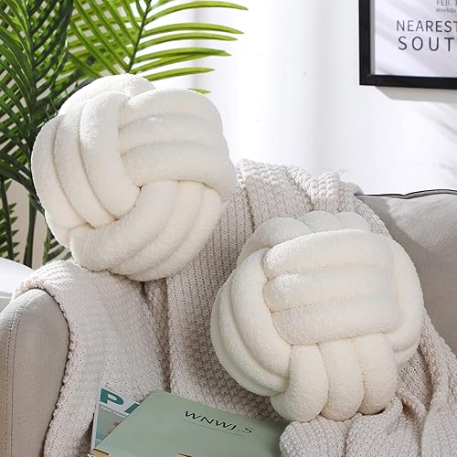 Miniatura 3 de Namalu 2 almohadas de nudo decorativas para el hogar, redondas, de felpa, con círculos anudados, suaves para habitación, sofá, hogar, cama y suelo