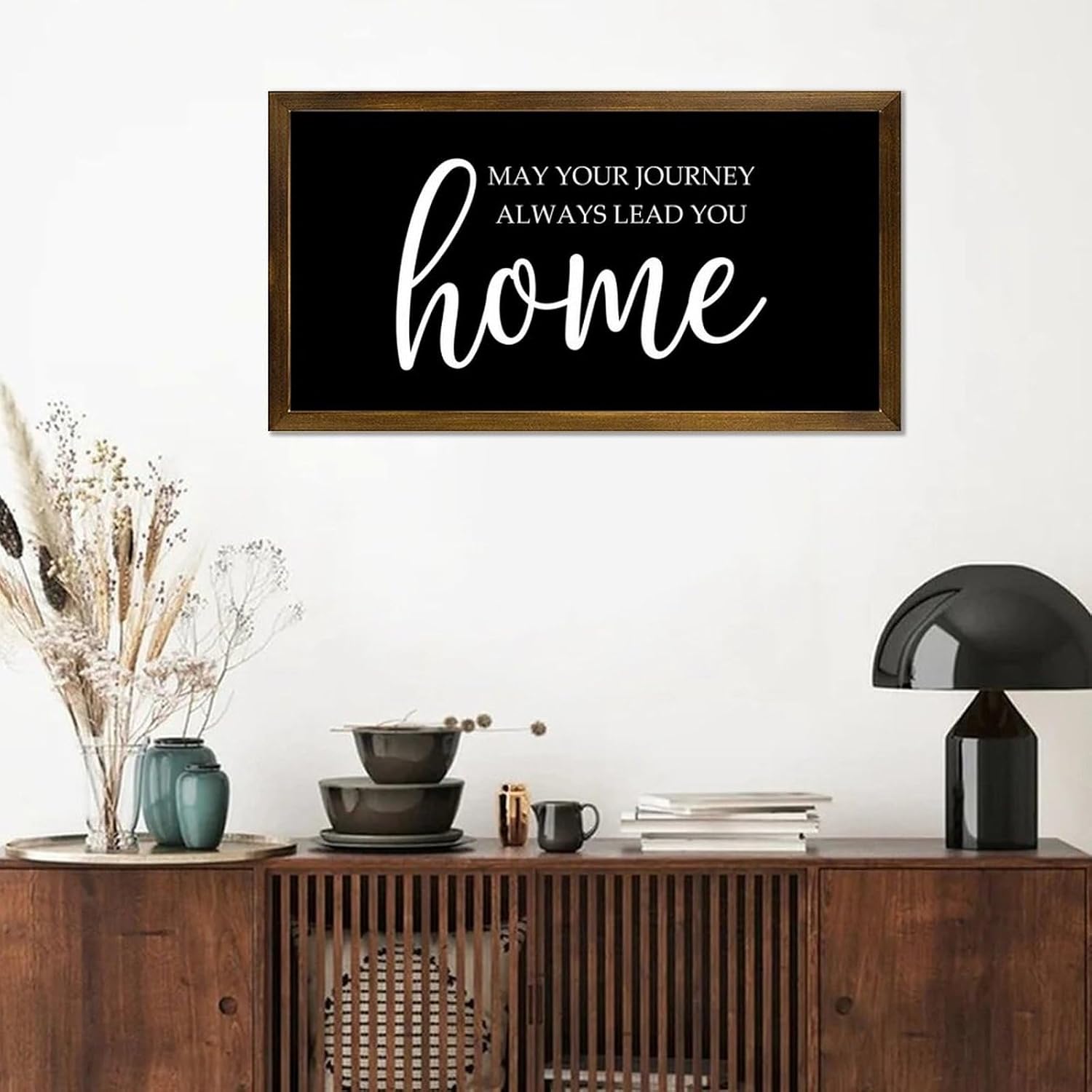 May Your Journey Always Lead You Home Framed Wood Sign Wall Plaque 22x12in Wooden Wall Sign with Quotes,Vintage Family Sign Housewarming Gifts Farmhouse Bedroom Living Room Home Decor