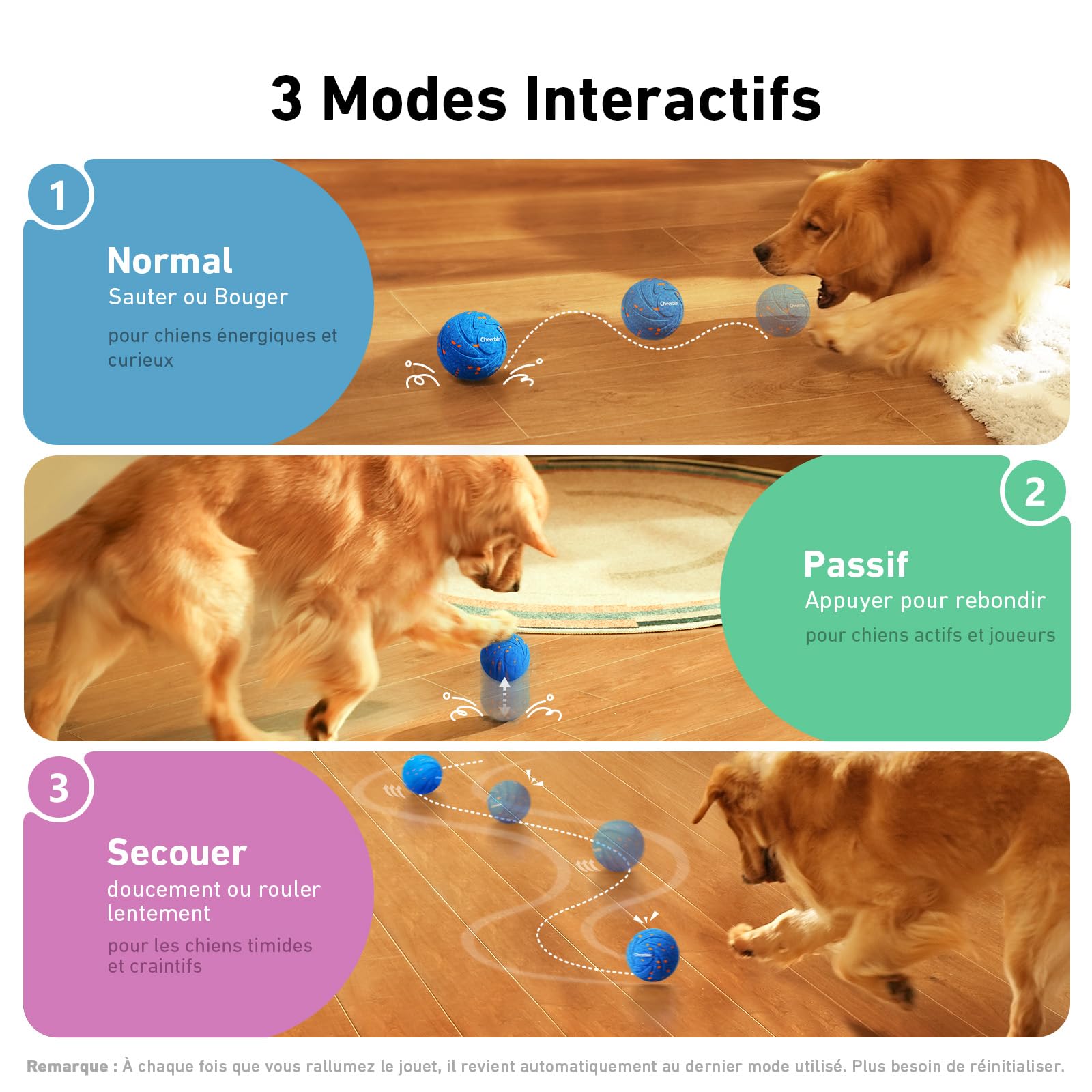 Cheerble Wicked Ball Air Self Moving Dog Balle Interactive pour Chien avec 3 Modes interactifs Jouet Intelligent pour Chien Cadeau d'anniversaire avec lumières LED (Bleu)