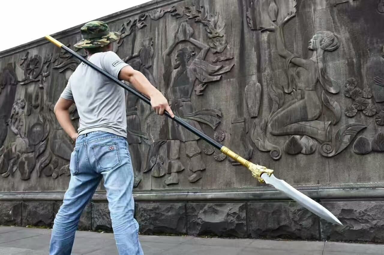 Dragon Spear/China Lance/High Manganese Steel Spearhead,Stainless Steel Rod,Length 82 inch