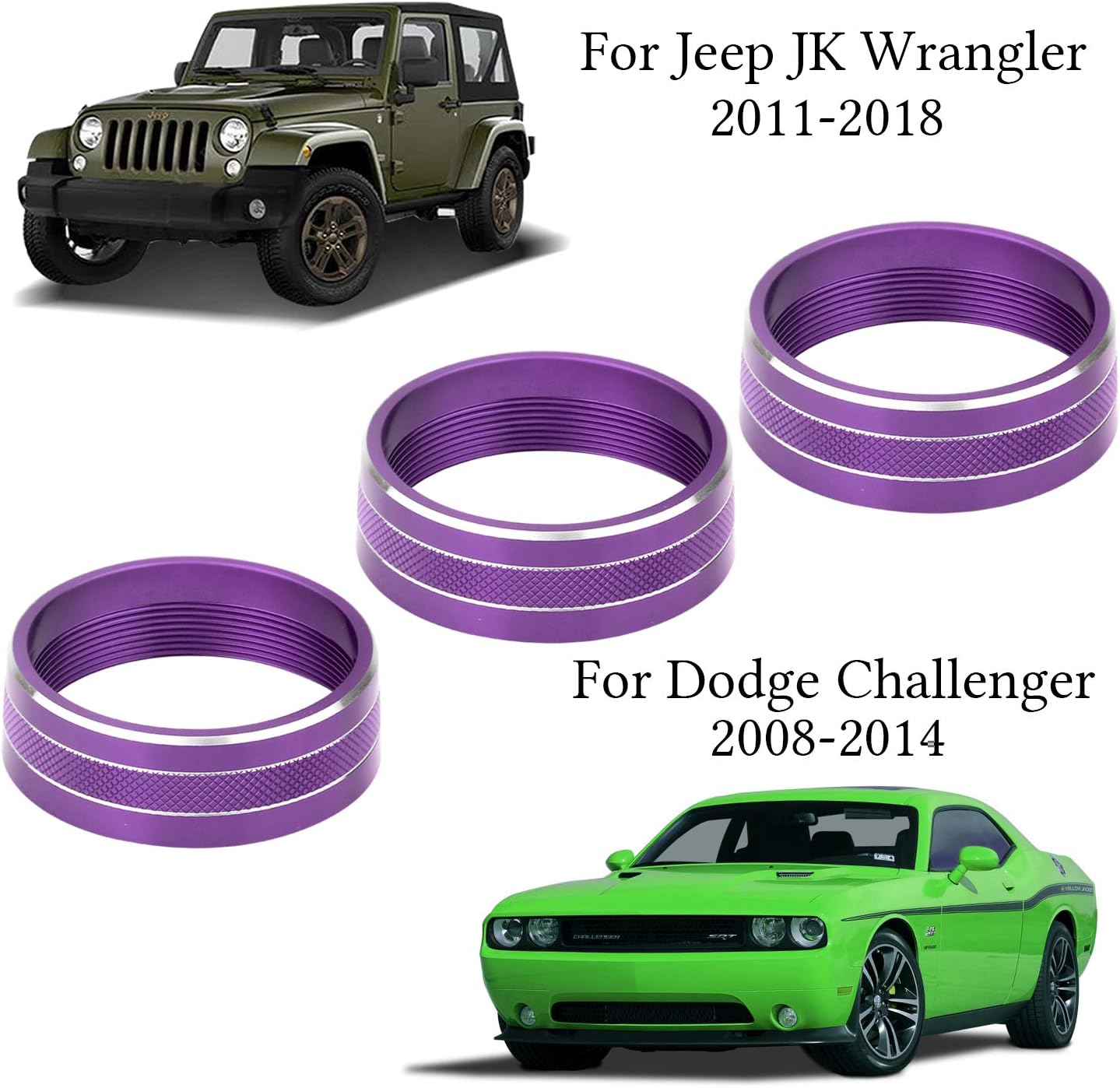AC Climate Control Knob Ring Air Conditioner Switch Volume Cover Compatible with 2011-2017 Jeep Wrangler JK JKU/Dodge Challenger 2008-2014 Interior Conditioning Accessories Trim (Purple)