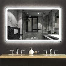 LIGUOYI 28"/36"/47" LED Lighted Bathroom Wall Mounted Mirror,Rectangle Wall Mirror with Touch Button,Anti-Fog Makeup Mirror,with Human Body Sensing Function,3 Colors Light,3000K-6000K