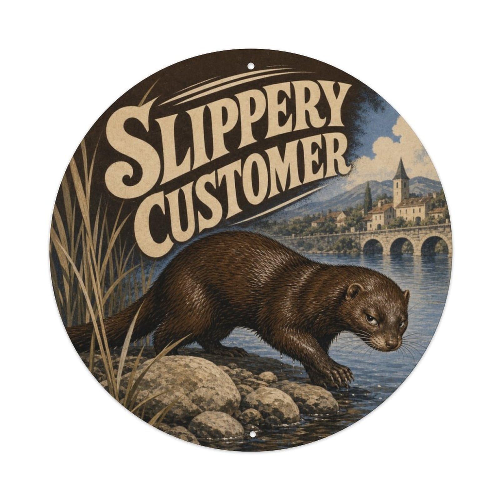 Whimsical Mink River Wildlife Slippery Humor Vintage Metal Tin Sign