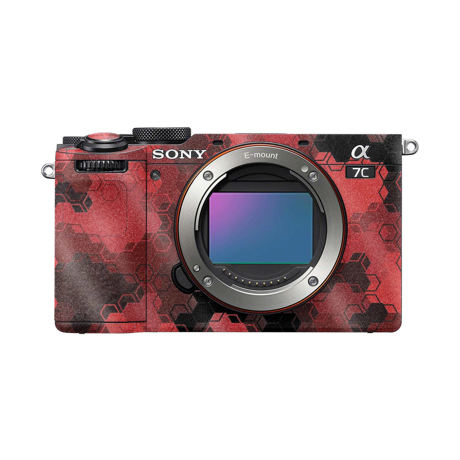 Glossy Glitter Camera Skin Compatible with Sony A7C Mark II (2023) - Red Hexa Camo - Premium 3M Vinyl Protective Wrap Decal Cover - Easy to Apply | Crafted in the USA by MightySkins
