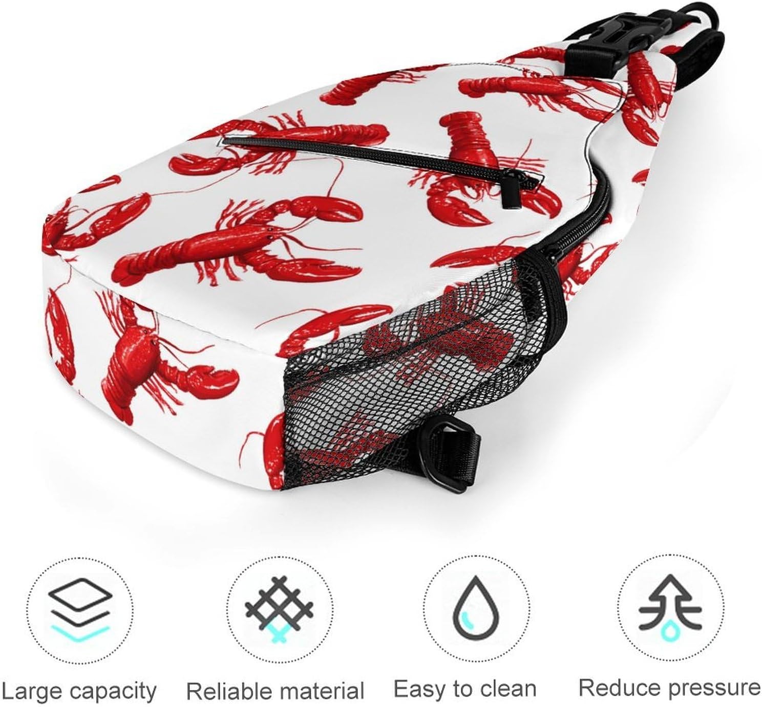 Shrimp Print Men Crossbody Sling Backpack Chest Bag | Travel Fanny Pack,Hiking Daypack,Print Shoulder Bags