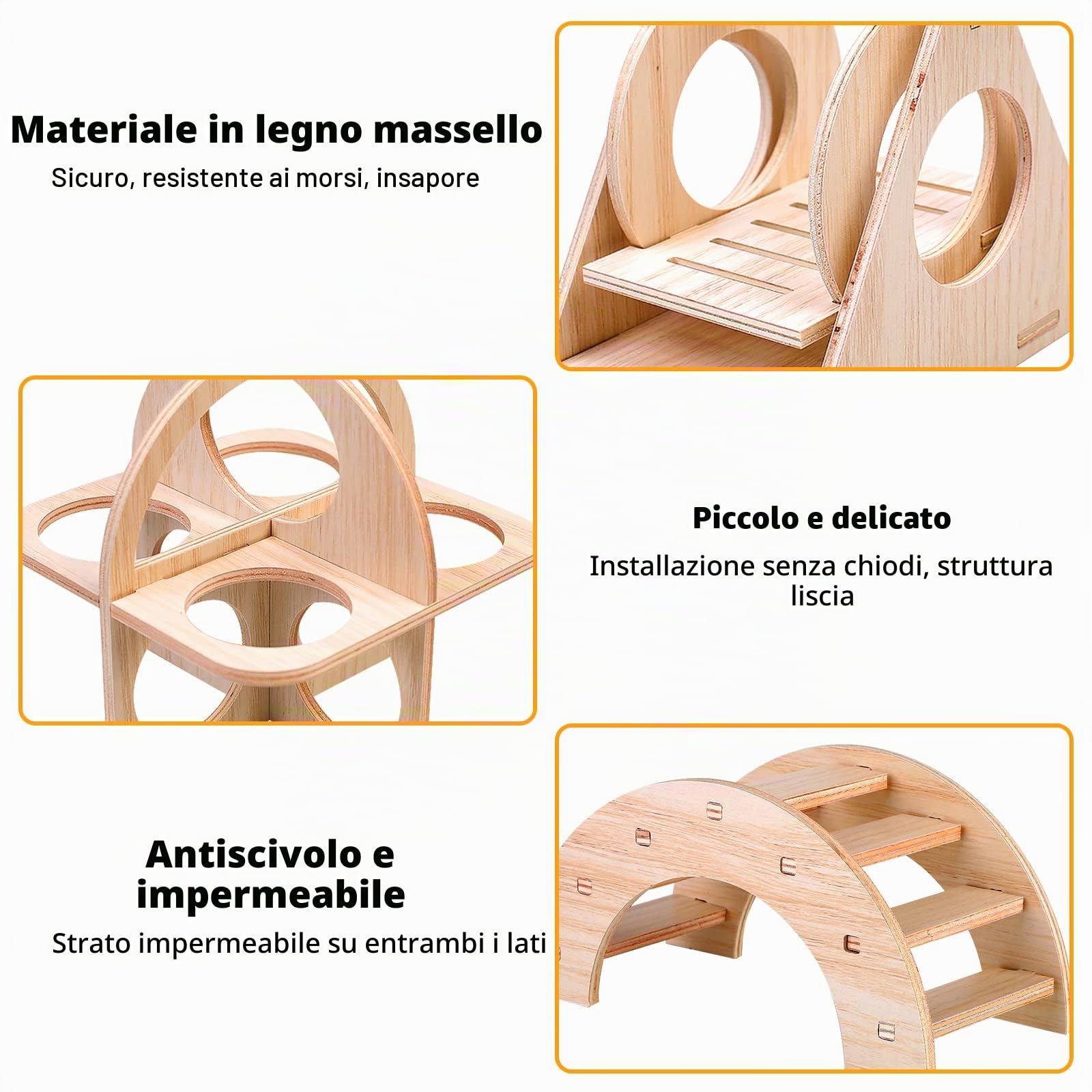 Giocattoli per Criceti in Legno, 5 Pezzi Set - Nascondiglio Casa Ponte Altalena Giocattolo Allenamento Accessori per La Gabbia per Criceti Russi