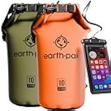 Earth Pak Waterproof Dry Bag - Roll Top Waterproof Backpack Sack Keeps Gear Dry for Kayaking & Fishing with Phone Case (Orange 10L & Green 10L)
