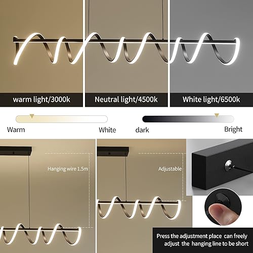 Miniatura 3 de Diseño Moderno Lámpara Colgante Lineal de Escritorio Regulable, con Control Remoto, Lámpara de Techo Regulable de 3 Modos de Color y Brillo, Lámpara