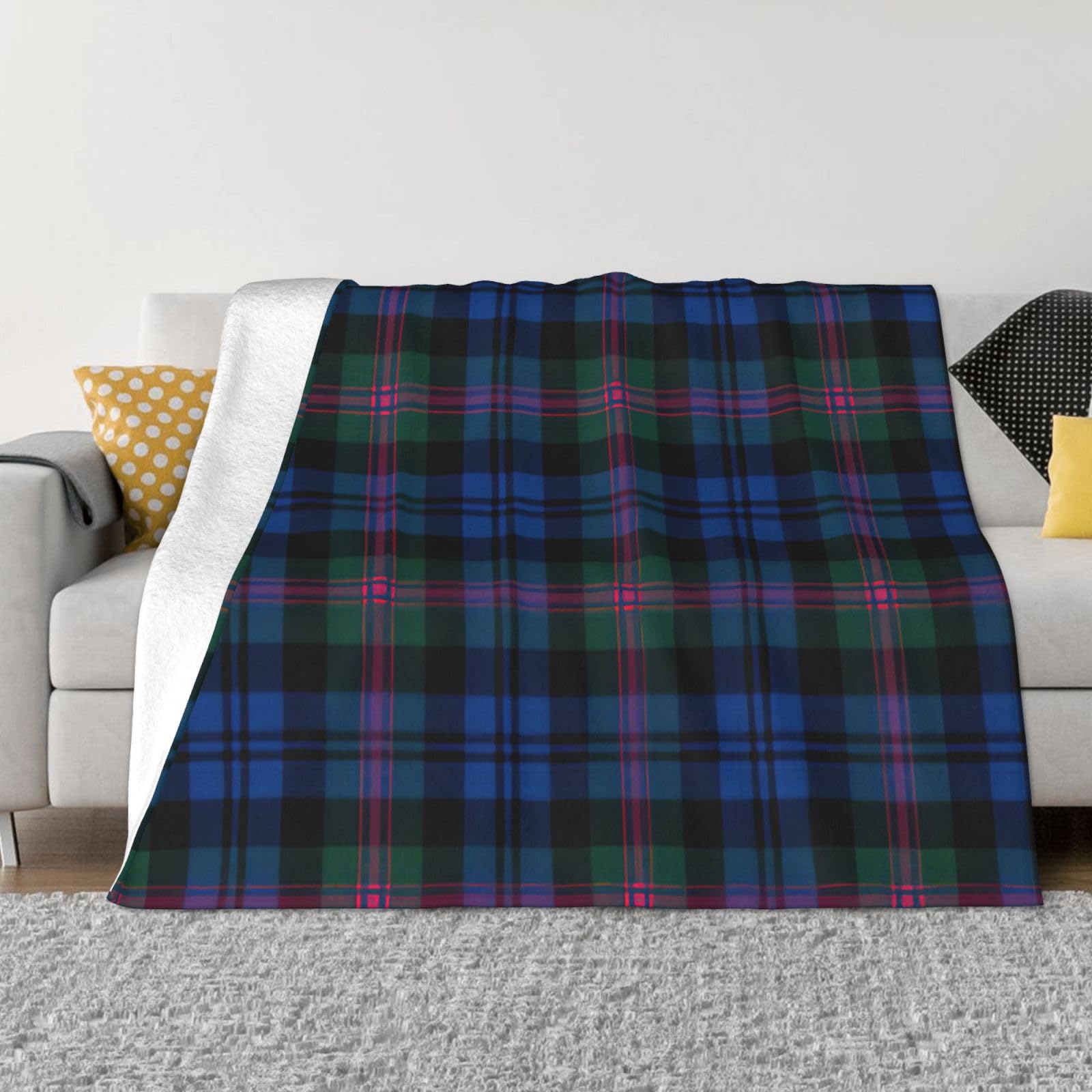 SDEGTHO Blue And Green Scottish Tartan Printing Ultra Soft Micro Fleece Anti Pilling Flannel Sofa Blanket For Camping Travel
