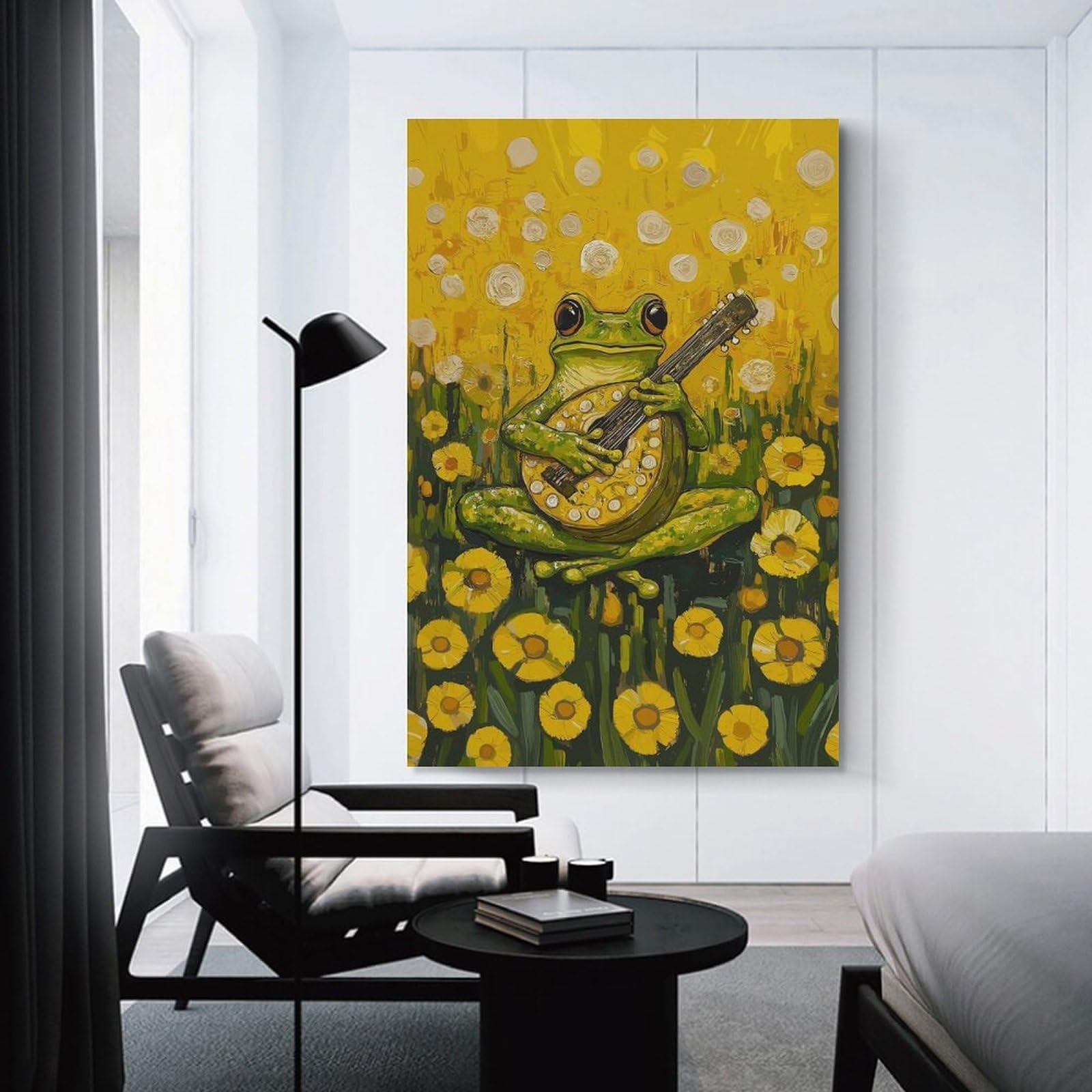 Junmoney Frog Playing Mandolin Decorative Wall Artwork, 20x30inch(50x75cm), for Hallway, Lounge Or Guest Room, Decorative Present for New Homes