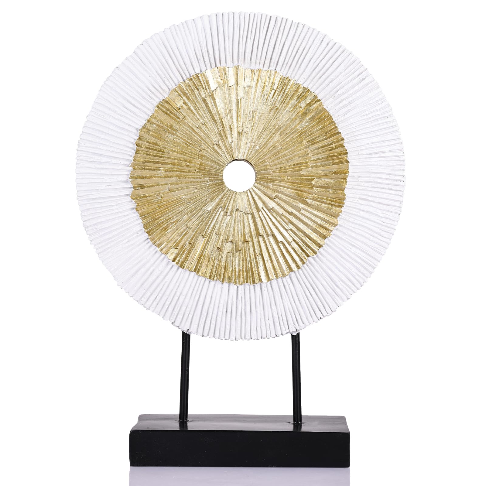 oliruim 12" Tall Abstract White Gold Round Sculpture - Unique Home Decoration for Above Cupboard Decor, Living Room Coffee Table, Console, Office,