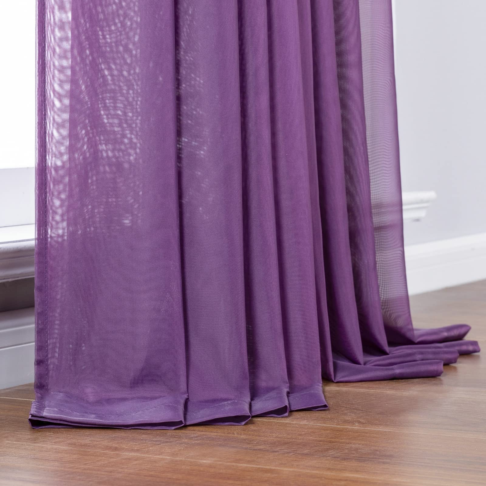 Rideau Chambre 2 Piece Rideau en Voile 2 x 86Wx115L CM,Rideaux en Tulle Violet Couleur Unie Rideau Passe Tringle