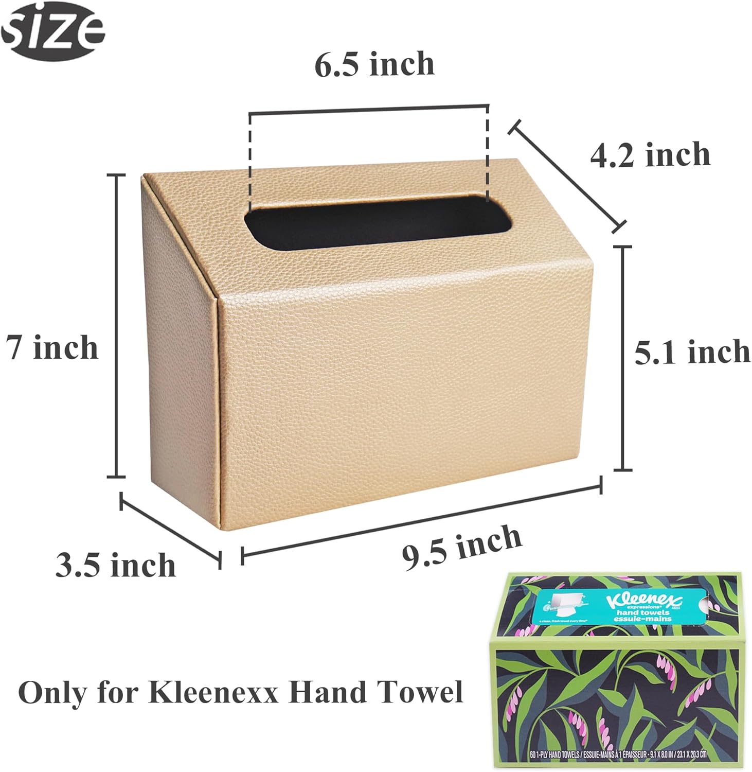 QIELIZI Hand Towels Box Cover,PU Leather Tissue Box Cover Holder Compatible with Kleenex Disposable Paper Hand Towels Suitable for Dining,Kitchen,Bathroom(1-Lychee Gold)