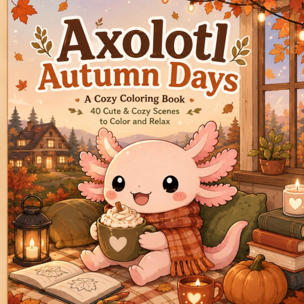 Axolotl Autumn Days: A Cozy Coloring Book with Cute Axolotl Adventures, Pumpkins, Hot Cocoa, Forest Walks & Relaxing Fall Scenes