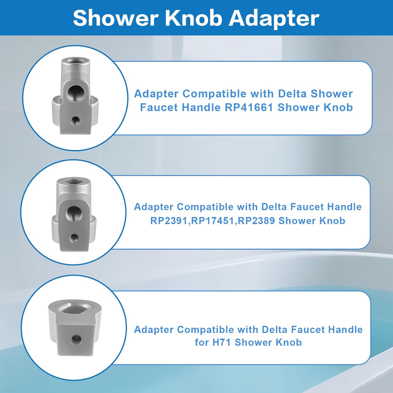 Shower Faucet Handle and 3 Adapter, Compatible with Delta Faucet RP41661, RP2391, RP17451, H71, RP2389 Handle, Offset Hole Shower Knob for Shower/Tub Faucet, 2-1/2" x 2-1/8" Clear Acrylic Finish
