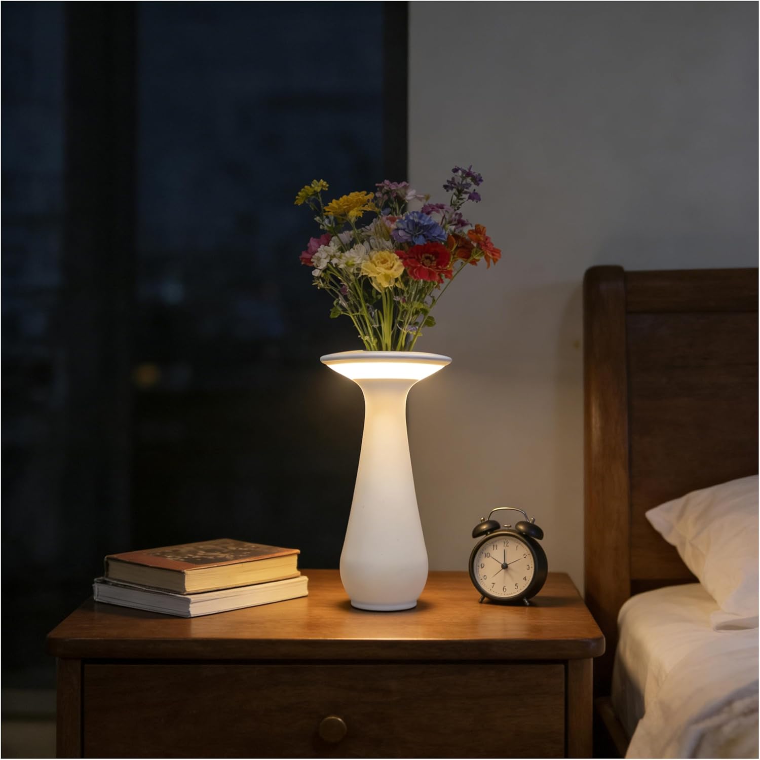 Cordless Flower Table Lamp, Rechargeable LED Vase Lamp for Dining Table & Bedroom, Portable Small Night Light, Birthday Gifts for Women Mom, Home Office Decor