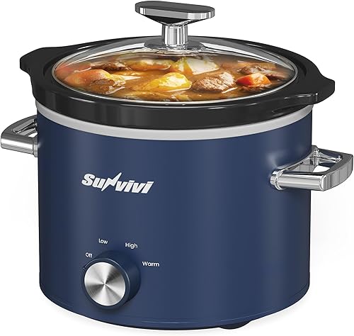 Miniatura 9 de Sunvivi Olla de cocción lenta de 2 cuartos de galón, pequeña olla de cocción lenta con olla de cerámica extraíble, calentador de alimentos con 3