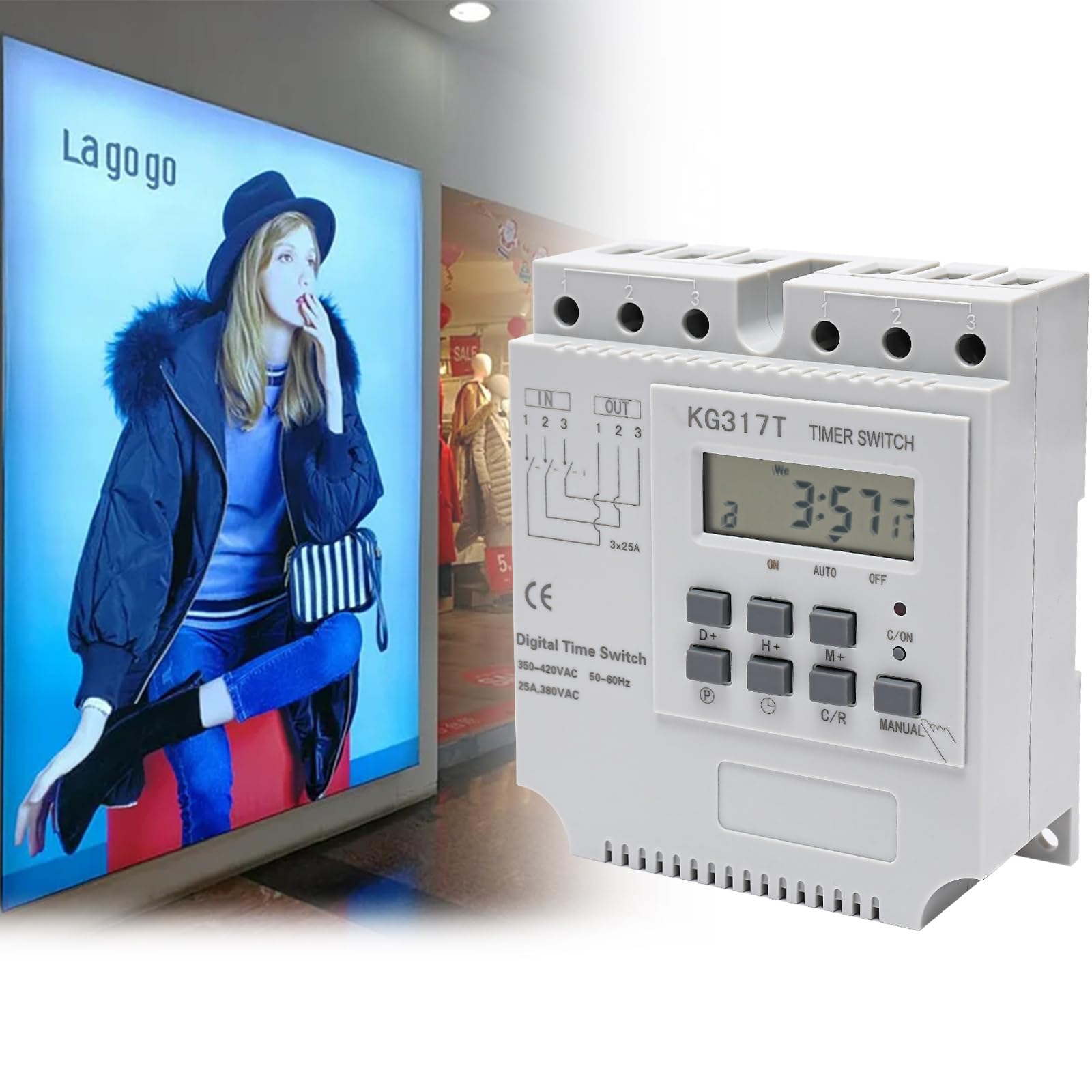 Cyfrowy programator czasowy 4000 W, 380 V, 25 A, z 30 programami – montaż na ścianie, montaż na szynie, do oświetlenia reklamowego i ładowania samochodu elektrycznego