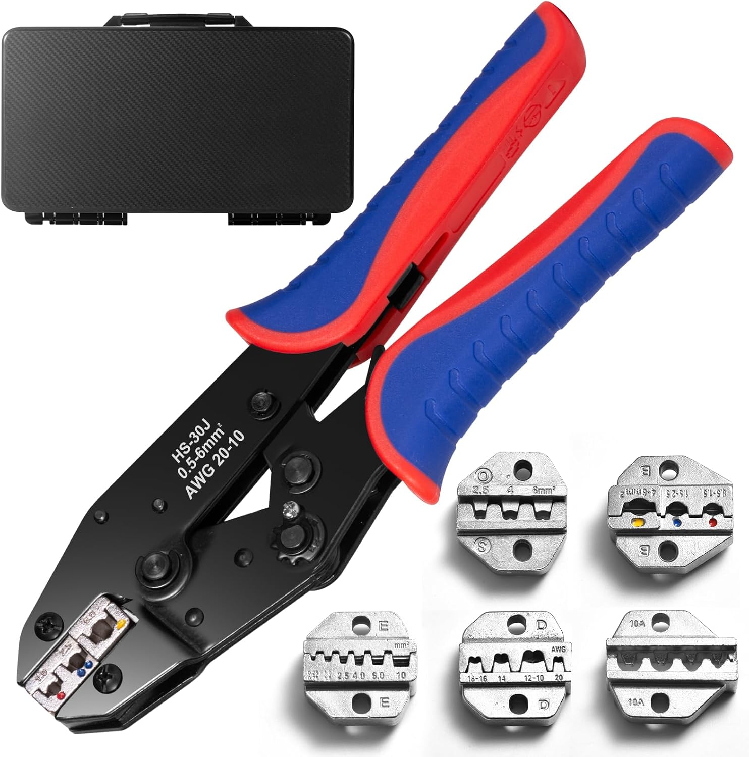 6PCS Crimping Tool Set, Ratchet Wire Crimper Tool For Heat Shrink, Insulated Nylon,Non-Insulated,Ferrule Wire End, Open Barrel Terminals, Solar Connectors