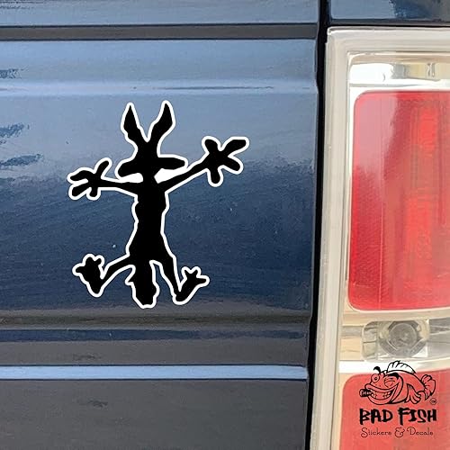 Miniatura 7 de Bad Fish Custom Decals Wile E Coyote Smashed Hole Silhouette - Divertida y linda pegatina - Vinilo permanente brillante de alta calidad impermeable