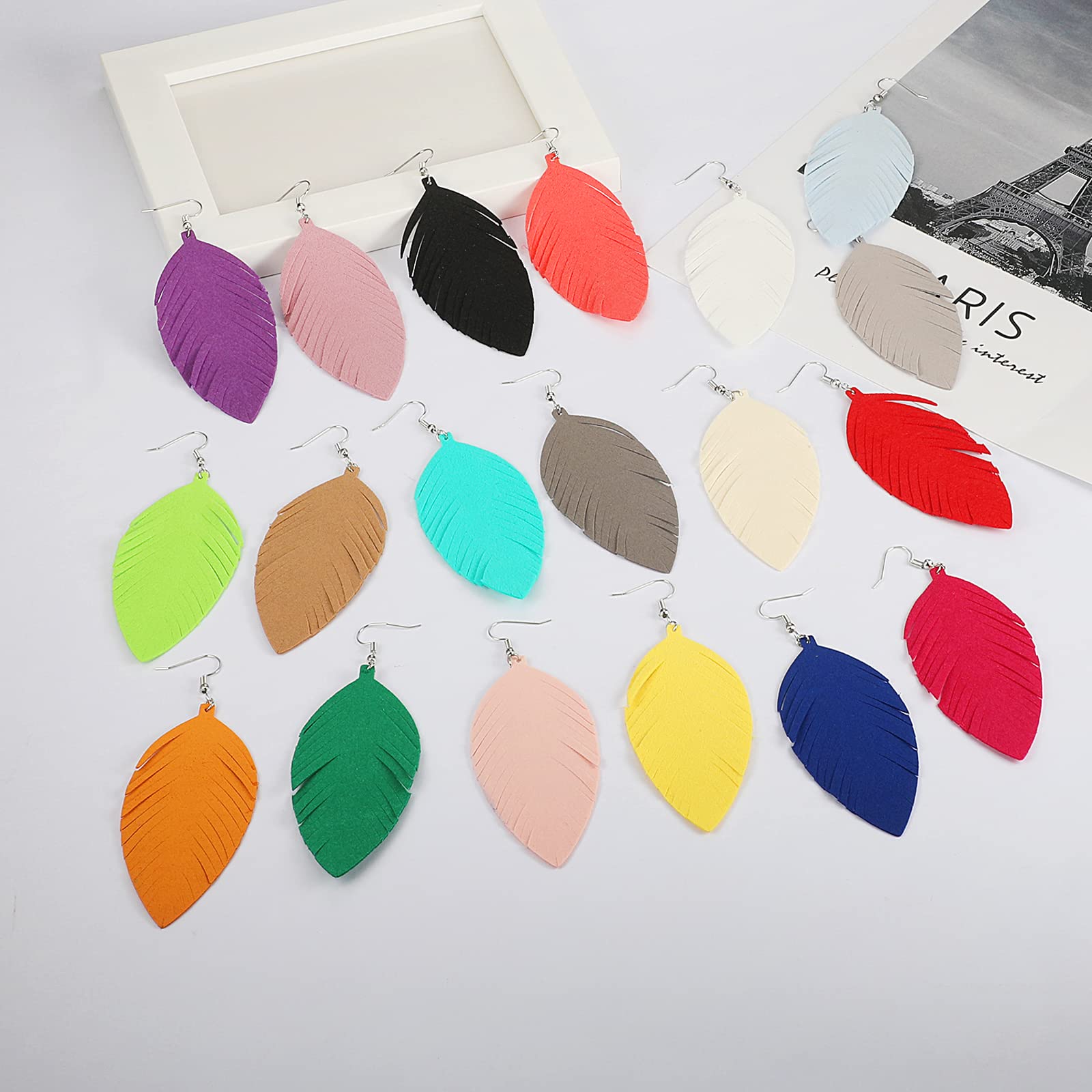 Grandi orecchini pendenti in morbida pelle fatti a mano con frange di piume leggere per donne e ragazze, regalo senza pietre preziose, grande, pelle, senza pietre preziose, L, pelle,