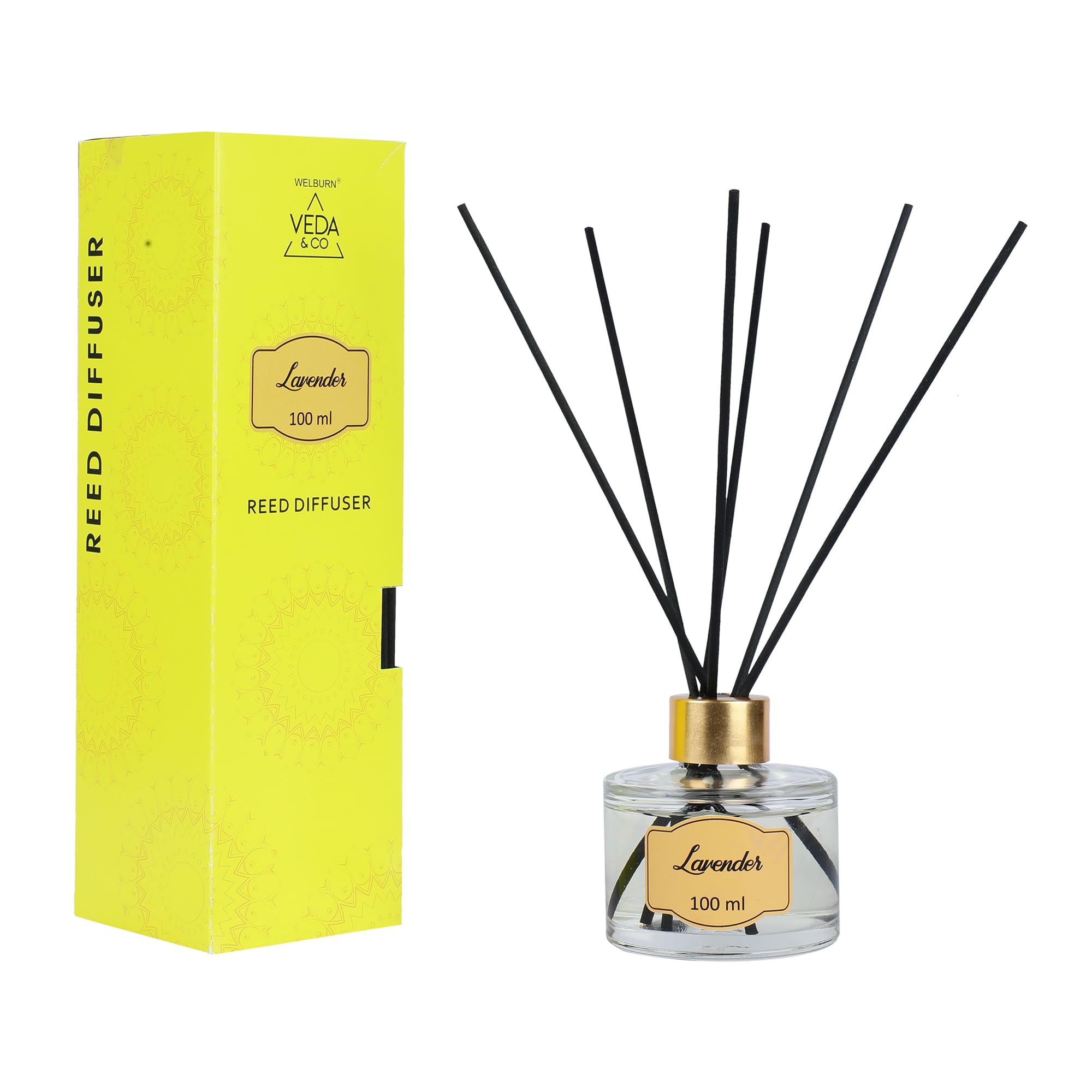 Welburn Veda&Co® Lavender Scented Reed Diffuser Set-100ml | Free 6 Reed Sticks | Fragrances That Inspire Positivity | Ready to Use Oil Blend